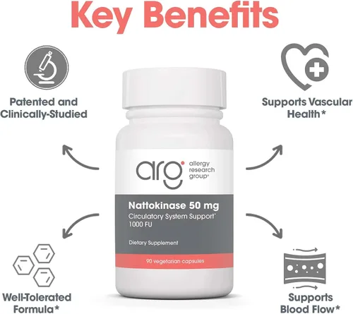 Vista 5 de ARG Nattokinase 50 mg Soporte de Circulación, 90 Cápsulas Nattokinase NSK-SD de soja fermentada para una circulación saludable, fórmula
