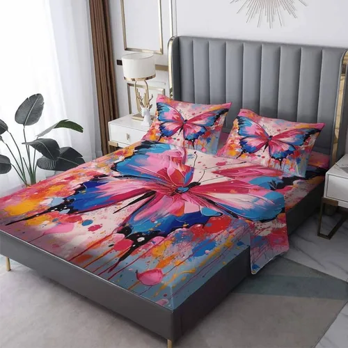 Vista 11 de Sábanas de mariposa tamaño Queen – Sábanas de microfibra suave y bolsillo profundo, sábanas y fundas de almohada estampadas sin arrugas, 1 sábana