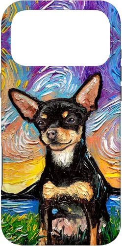 Vista 22 de Negro y bronceado liso Chihuahua Starry Night Dog ilustraciones caso para iPhone 17