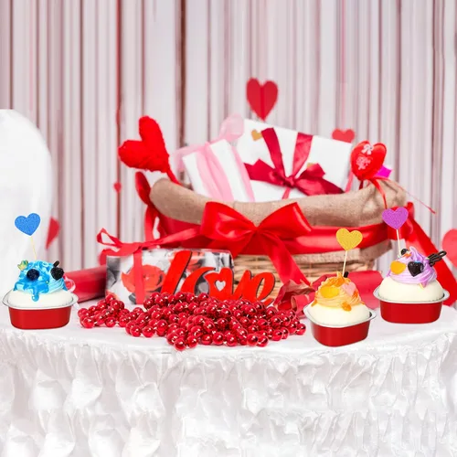 Vista 4 de Juego de 300 moldes para tartas en forma de corazón para el día de San Valentín, de 1.86 onzas, desechables, mini moldes para tartas con tapas