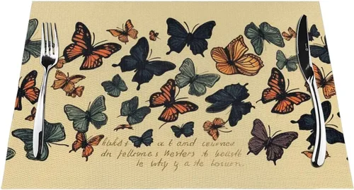 Vista 7 de 6 PCS PVC Placemats Set Place Mats Butterflies Flying Non-Slip Weave Place Mats 12" x 18" Farmhouse Table Mat Set for Family Dinners Wedding Parties