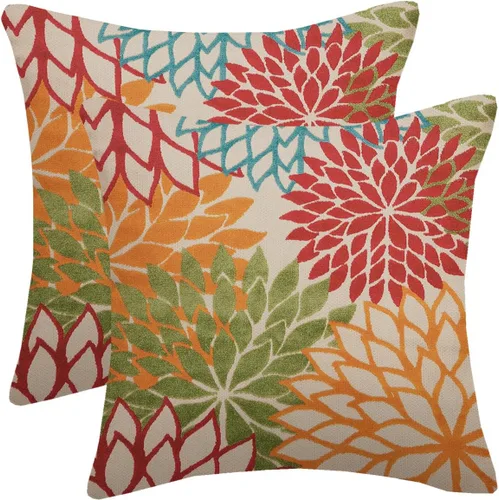 Vista 31 de Fundas de almohada azul marino verde 16x16 pulgadas, juego de 2 fundas de almohada rústicas, almohadas decorativas de aguamarina naranja floral
