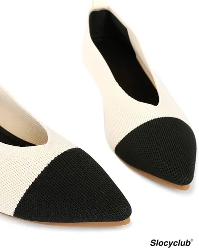 Vista 3 de Slocyclub Zapatos planos para mujer, zapatos de ballet clásicos con punta puntiaguda, textura de punto, leopardo negro, cómodos, puntiagudos