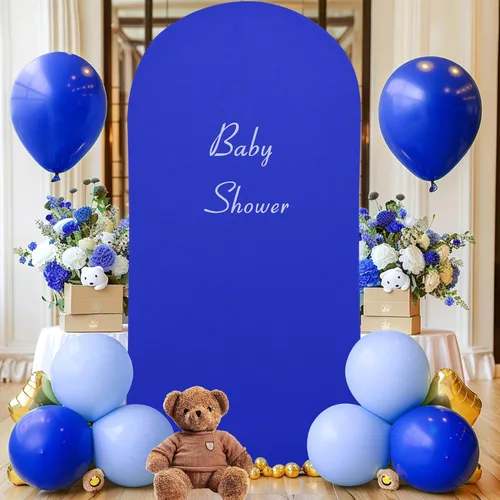 Vista 87 de Baby Blue Arch Backdrop Cover, 6FT Spandex Fitted Wedding Arch Stand Covers Round Top Chiara Backdrop Cover for Birthday Party Ceremony Banquet Azul