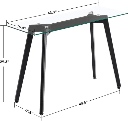 Vista 3 de ivinta TAM-WT114BK - Mesa de consola de vidrio, mesa de pasillo estrecha para entrada y vestíbulo moderna con patas de madera maciza para entrada