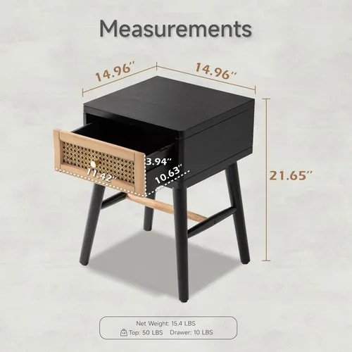 Vista 2 de COZAYH Mesita de noche de estilo granja moderna completamente ensamblada con líneas limpias, mesa auxiliar con 1 cajón, negro