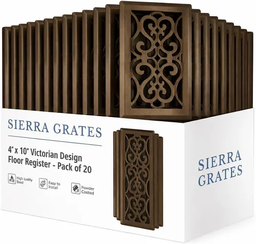 Vista 29 de Registro victoriano de piso de 4 x 10 pulgadas en acabado gris granito - Cubiertas de ventilación para piso del hogar - Cubiertas decorativas