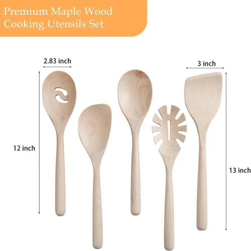 Vista 2 de GinSent Cucharas de madera para cocinar, cucharas de madera cómodas de mango grueso de 12 pulgadas, utensilios de cocina de madera para agitar