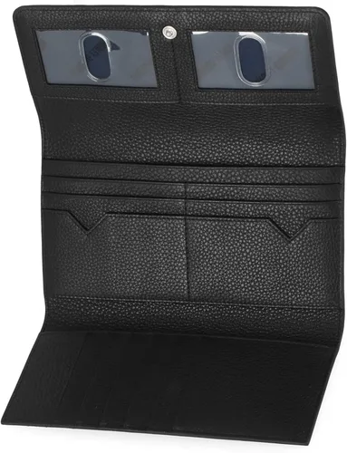 Vista 2 de Harley-Davidson Cartera de embrague de cuero genuino con logotipo clásico para mujer - negro, Negro