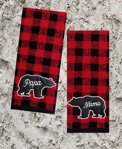 Vista 7 de St Nick Holiday Buffalo - Toallas de mano rústicas a cuadros estilo granja oso mamá papá