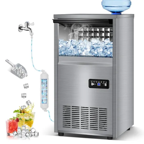 Vista 15 de Máquina de hielo debajo del mostrador, 95 libras/día con contenedor de almacenamiento de 35 libras, 40 cubos en 10 minutos, puerta reversible