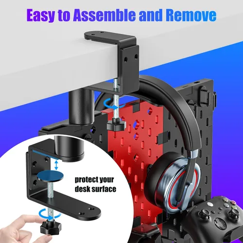 Vista 5 de PUTORSEN Headphone and Controller Holder for Desk, Rotatable DIY Modular Headphones Holder & Controller Stand with Cable Hooks, Clamped AboveUnder