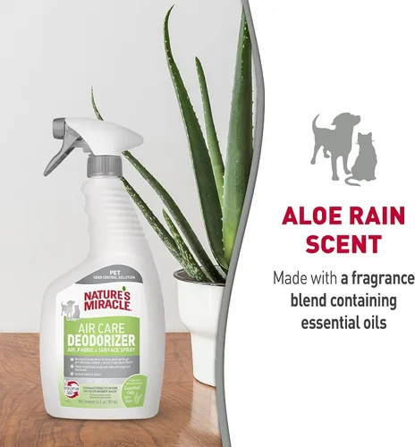 Vista 4 de Nature's Miracle Air Care, Spray para tela y superficie con aroma a lluvia de aloe y desodorante eliminador de olores de mascotas, 24 onzas líquidas