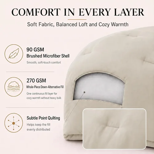 Vista 3 de CozyLux - Juego de edredón beige tamaño individual/individual XL, 2 piezas de juego de cama extra largo sólido transpirable acolchado, juego de cama