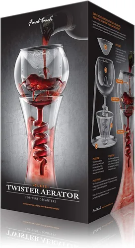 Vista 7 de Final Touch Decantador de aireador de vidrio Twister - Sistema de oxigenación de vino, aireación de 3 fases, filtro de acero inoxidable, diseño