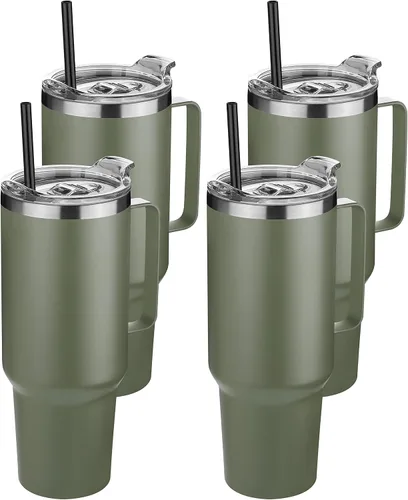 Vista 13 de Hasle Outfitters - Vaso de acero inoxidable de 40 onzas con asa, juego de vasos térmicos aislados al vacío, taza de viaje reutilizable de doble