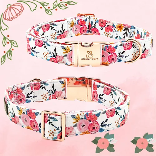 Vista 36 de Collar de perro Lionheart Glory, collar de perro rosa con flor, lindo collar para mascotas con patrón floral ajustable para perros pequeños Rosado