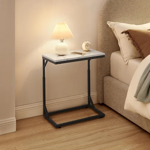 Vista 6 de Mesa auxiliar en forma de C, mesa de sofá pequeña con marco de metal, mesa auxiliar de altura ajustable para sofá, sala de estar, dormitorio, mesita
