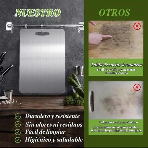 Vista 6 de Tabla de cortar de titanio, tablas de cortar de titanio 100% puro para cocina, doble cara de grado alimenticio, tabla de cortar apta