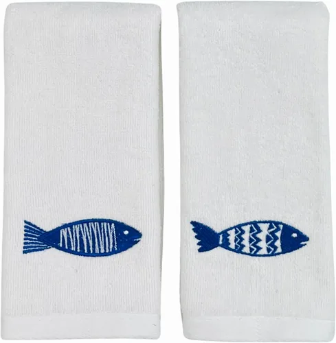 Vista 26 de Serafina Home Toallas de baño suaves y absorbentes para huéspedes: ancla azul náutica con diseño costero de cuerda gris plateada, 2 piezas de 12 "x