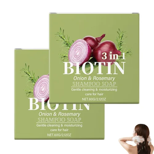 Vista 7 de Barra de champú con infusión de romero con cebolla y biotina, champú hidratante para el cuidado del cabello hidratante 3 en 1, limpieza profunda