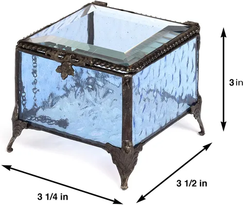 Vista 3 de Caja de cristal azul decorativa para joyería con anillo de exhibición, pulsera, aretes, organizador de almacenamiento, regalo de recuerdo para mamá