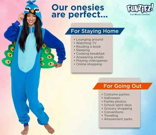 Vista 5 de FUNZIEZ! Pijama de pájaro una pieza Disfraz de loro adulto de felpa