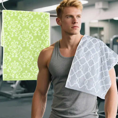 Vista 6 de Juego de 2 toallas deportivas de algodón para gimnasio, 12 x 45 pulgadas, absorbentes, transpirables, de 430 GSM, suaves, toalla deportiva para Azul