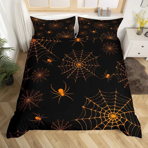 Vista 32 de Manfei Juego de funda de edredón de Halloween tamaño individual, juego de ropa de cama de 2 piezas para niños y niñas, decoración de habitación