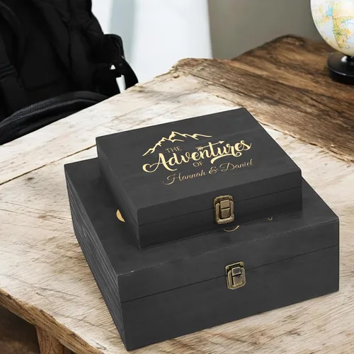 Vista 8 de Caja de Recuerdos de Madera Personalizada con Grabado Personalizado Caja de Memoria de Aventura para Parejas Recuerdos de Viaje Fotos Cartas - Cajas