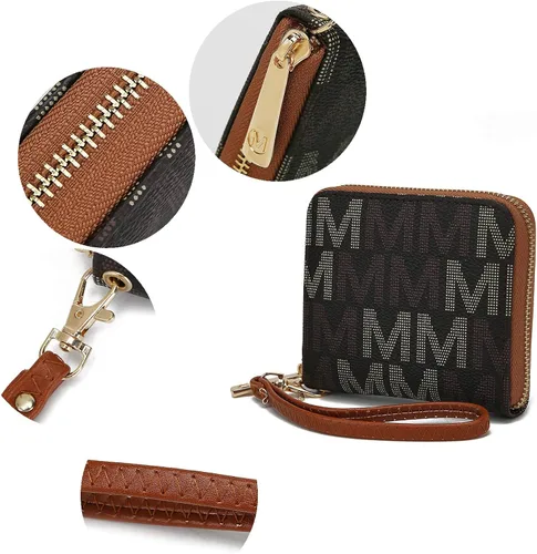 Vista 5 de MKF - Cartera de pulsera para mujer múltiples ranuras para tarjetas bolso de piel sintética correa extraíble