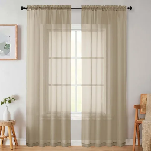 Vista 324 de 2 paneles de cortinas traslúcidas blancas para dormitorio, sala de estar, 96 pulgadas de largo, modernas, suaves, ligeras, con bolsillo para barra