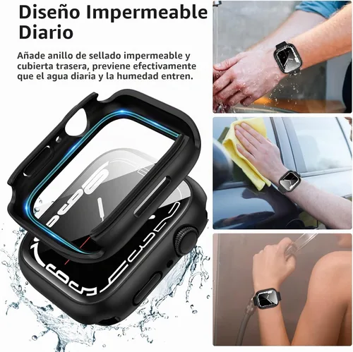 Vista 4 de Goton Funda impermeable 2 en 1 para Apple Watch, protector de pantalla para series 6/5/4, SE 3/2/1 de 40mm, cubierta frontal de vidrio protectora