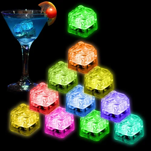 Vista 10 de Cubos de hielo iluminados, paquete de 12/24/60/96 cubos de hielo LED multicolor para bebidas con luces cambiantes, IP67, impermeable, reutilizable