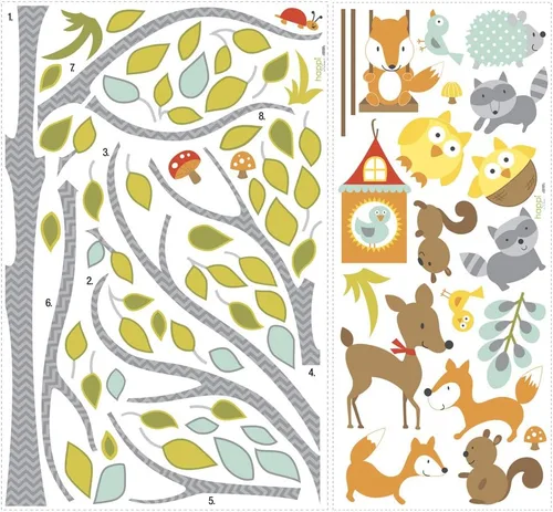 Vista 4 de RoomMates RMK2729SLM Woodland Fox & Friends Tree - Calcomanías de pared para despegar y pegar