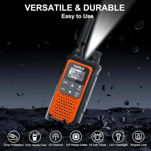 Vista 2 de Walkie Talkies para adultos de largo alcance, paquete de 2 walkie talkies recargables, 22 canales FRS, radios bidireccionales con receptor
