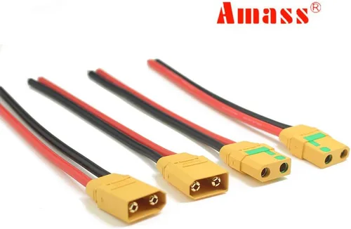 Vista 6 de Amass - 2 pares de coletas XT90S XT90 Wire XT-90S XT 90 enchufe macho y hembra conector 5.906 in 10AWG cable de silicona para RC Lipo batería FPV