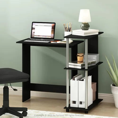 Vista 2 de Furinno Abbott - Escritorio esquinero para computadora con estantería, americano/cromado