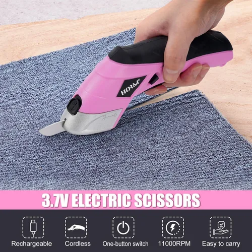 Vista 4 de Tijeras eléctricas inalámbricas, cortador de tela de 3.7 V, equipado con 2 cuchillas y 1 línea de carga, cortador de cartón eléctrico para telas
