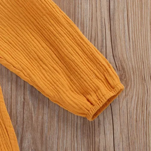 Vista 6 de Karuedoo Conjunto de pantalones de lino de algodón para bebé, niño, niña, camiseta de manga larga, con cordón, cintura elástica
