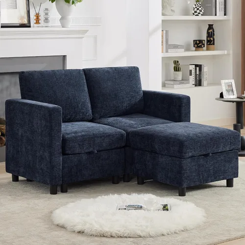Vista 60 de WUTUTUEE Sofá seccional modular en forma de L de 83" con almacenamiento y otomano móvil, sofá convertible de 4 asientos reversible chaise de Beige