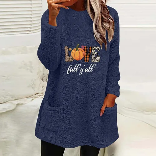 Vista 4 de Ropa de invierno para mujer, suéter de Navidad de moda, casual, suelto, con cuello redondo, sudadera con bolsillos