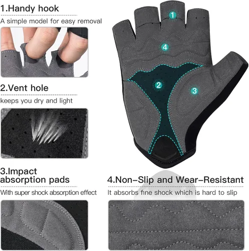 Vista 3 de Santic Guantes de ciclismo, guantes de ciclismo de medio dedo, guantes de conducción en carretera con almohadilla antideslizante que absorbe