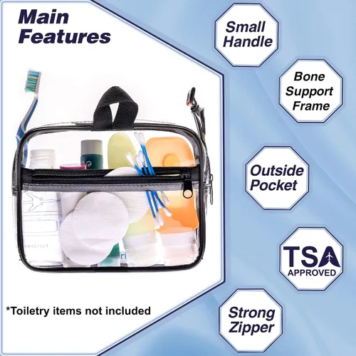Vista 3 de Olanmark Neceser transparente aprobado por la TSA - Bolsa de maquillaje transparente grande para viaje, Claro
