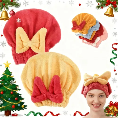 Vista 8 de 2 piezas de gorras de secado de cabello de microfibra, nueva toalla de pelo absorbente de Navidad 2026 para cabello húmedo de mujer, toalla de pelo