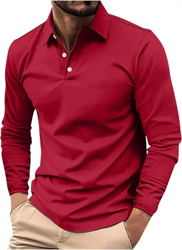 Vista 7 de Camisas de golf para hombre, manga larga, color liso, con botones, camiseta casual Henley, camiseta de entrenamiento para gimnasio 2024