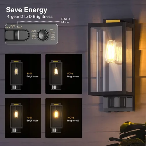 Vista 4 de Luces de pared para exteriores con sensor de movimiento, iluminación al aire libre del atardecer al amanecer, lámparas modernas de montaje en pared