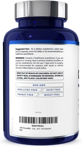 Vista 7 de 1MD Nutrition CholestMD con extracto de hoja de olivo, Bergavit, niacina, ajo 60 cápsulas