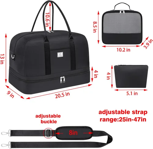 Vista 164 de IBFUN Bolsas de fin de semana para mujer, bolsa grande de lona para viaje, bolsa de viaje con compartimento para zapatos, 21 pulgadas, juego de 3