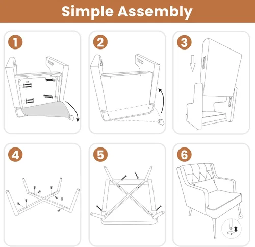 Vista 9 de Yaheetech - Silla decorativa de estilo Accent para sala de estar, silla moderna de mediados de siglo con cojín lumbar, cómoda silla tapizada